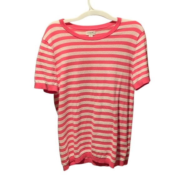 J. Crew Factory Short Sleeve Striped Textured Sweater Small Pink & White - Picture 1 of 5